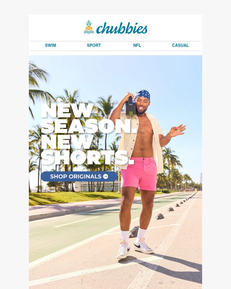 Screenshot of email sent to a Chubbies Newsletter subscriber