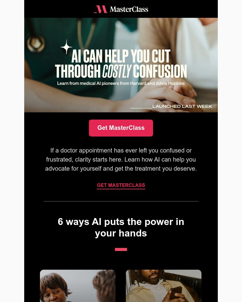 Screenshot of email sent to a MasterClass Registered user