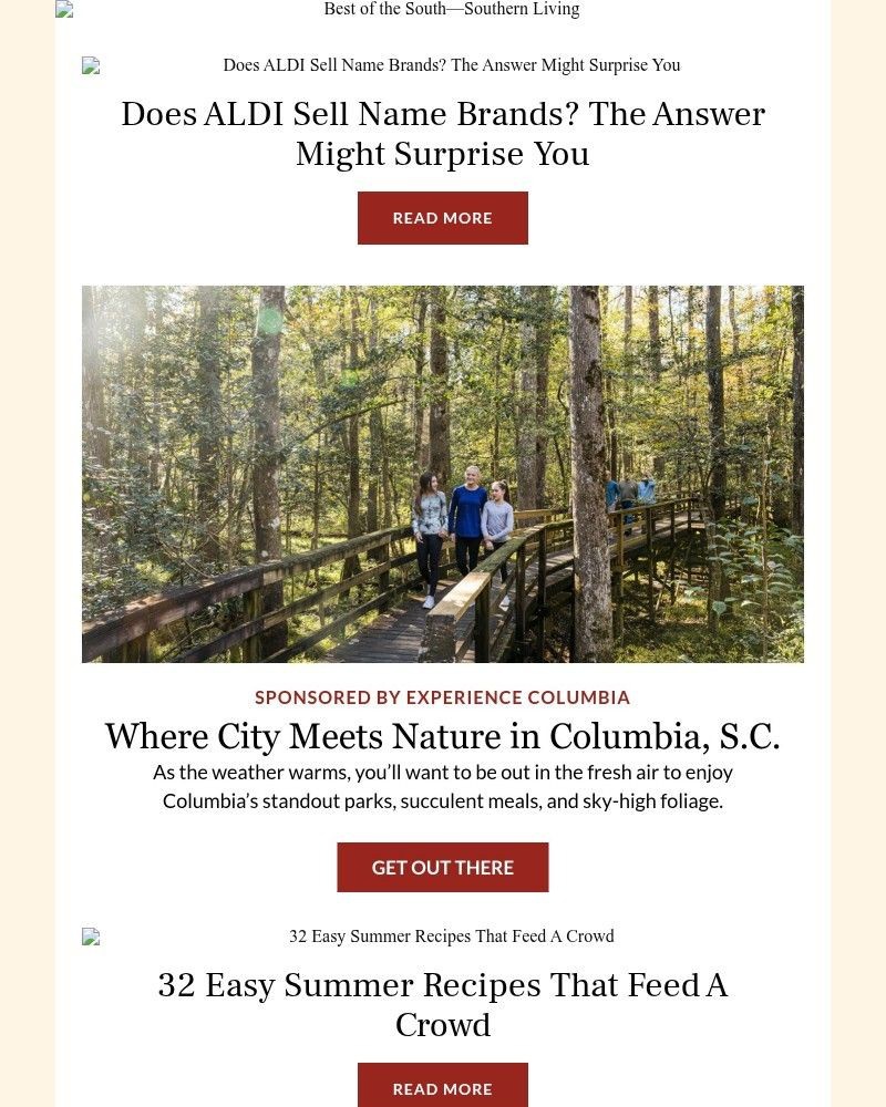 Screenshot of email sent to a Southern Living Newsletter subscriber