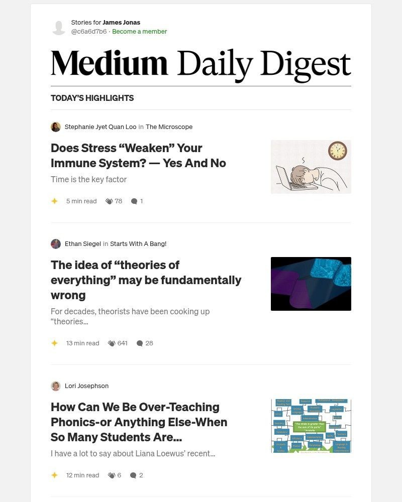 Screenshot of email sent to a Medium Registered user