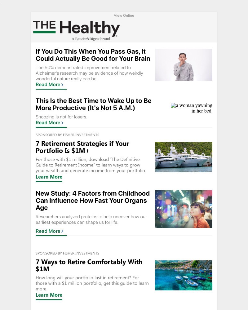 Screenshot of email sent to a Reader’s Digest Newsletter subscriber