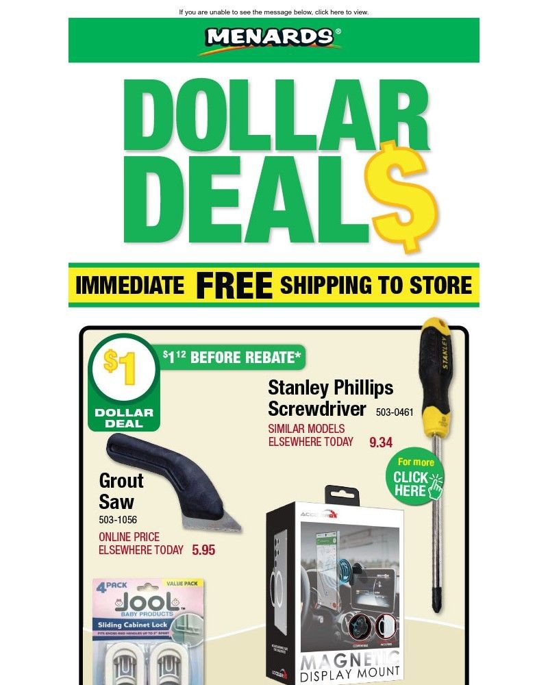 Screenshot of email sent to a Menards Newsletter subscriber