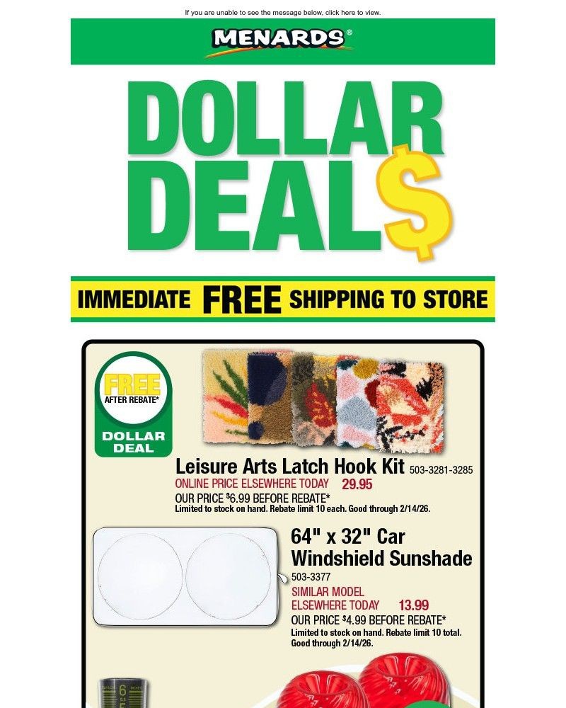 Screenshot of email sent to a Menards Newsletter subscriber