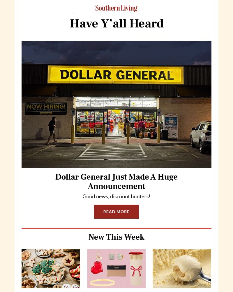 Screenshot of email sent to a Southern Living Newsletter subscriber