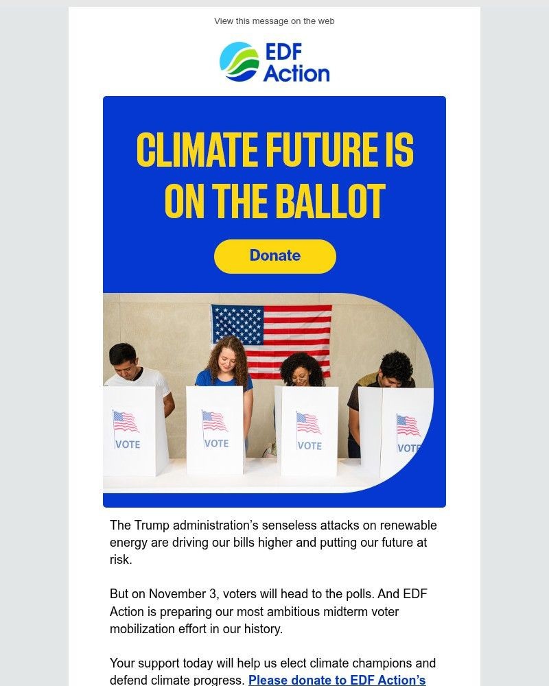 Screenshot of email sent to a Environmental Defense Fund Newsletter subscriber