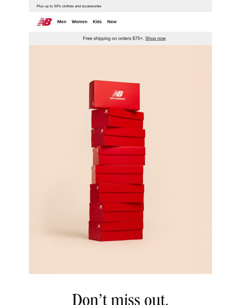 Screenshot of email sent to a New Balance Newsletter subscriber