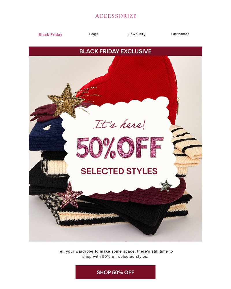 Screenshot of email sent to a Accessorize Newsletter subscriber