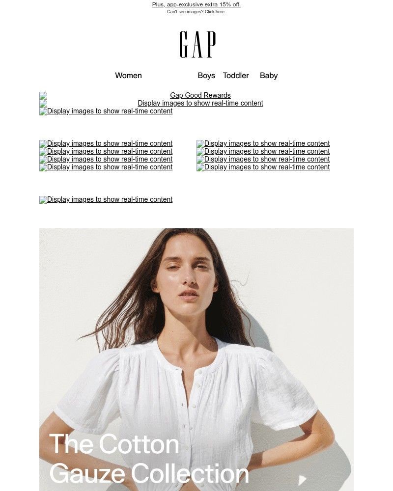 Screenshot of email sent to a Gap Newsletter subscriber