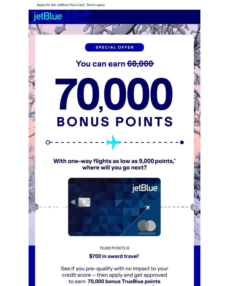 Screenshot of email sent to a JetBlue Registered user