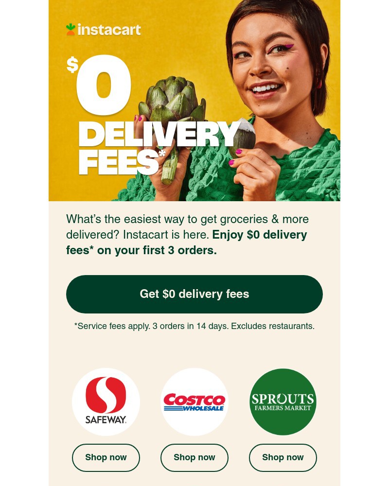 Screenshot of email sent to a Instacart Registered user