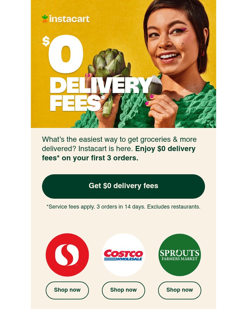 Screenshot of email sent to a Instacart Registered user