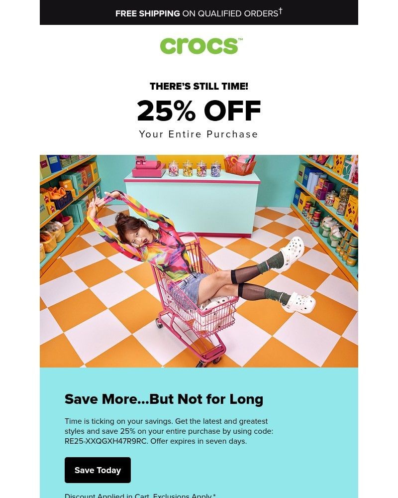 Screenshot of email sent to a Crocs Newsletter subscriber