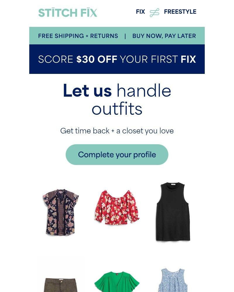 Screenshot of email sent to a Stitch Fix Cart abandoner