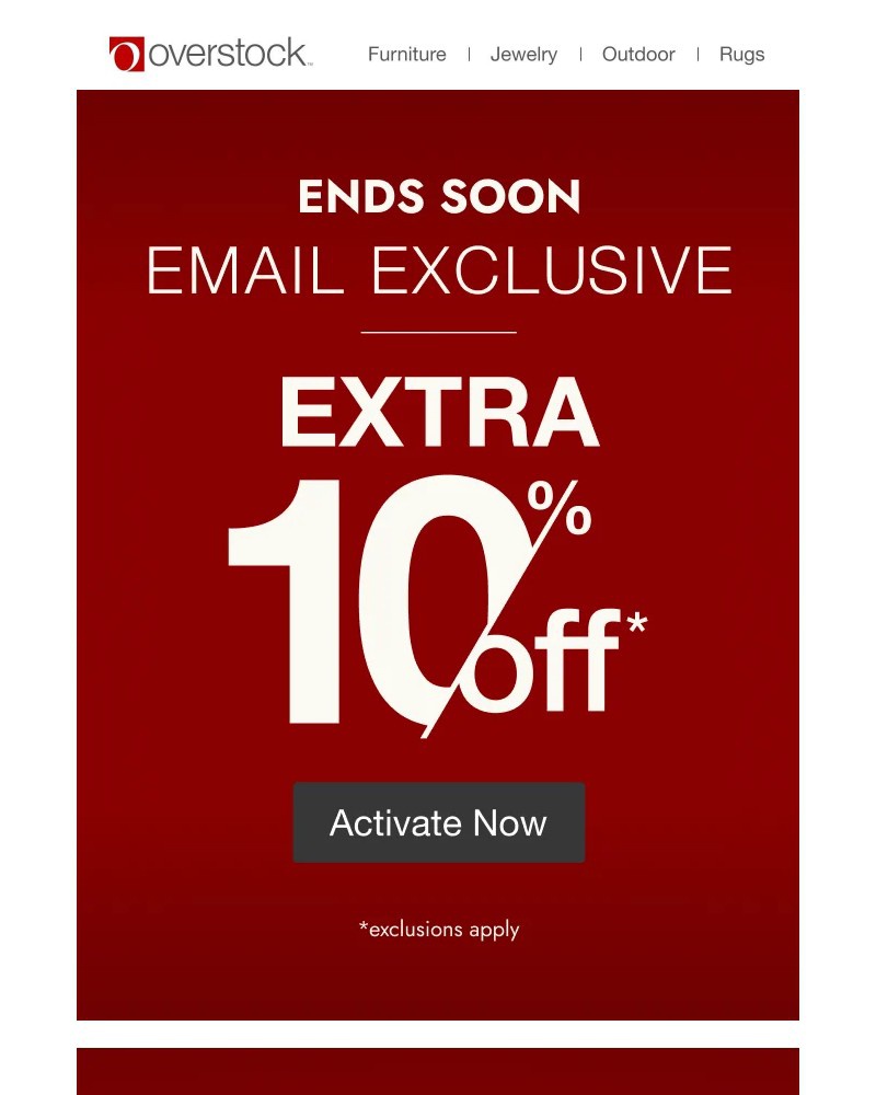 Screenshot of email sent to a Overstock Newsletter subscriber