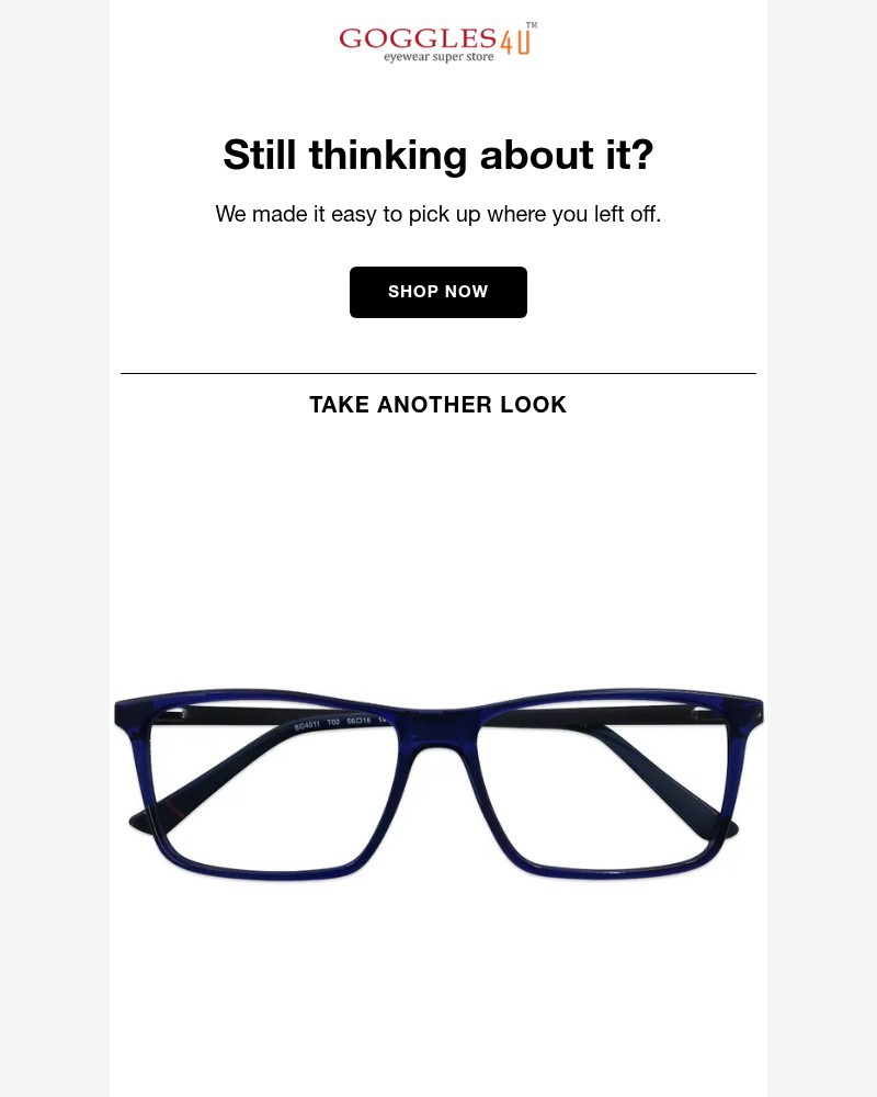 Screenshot of email sent to a Goggles4u Newsletter subscriber