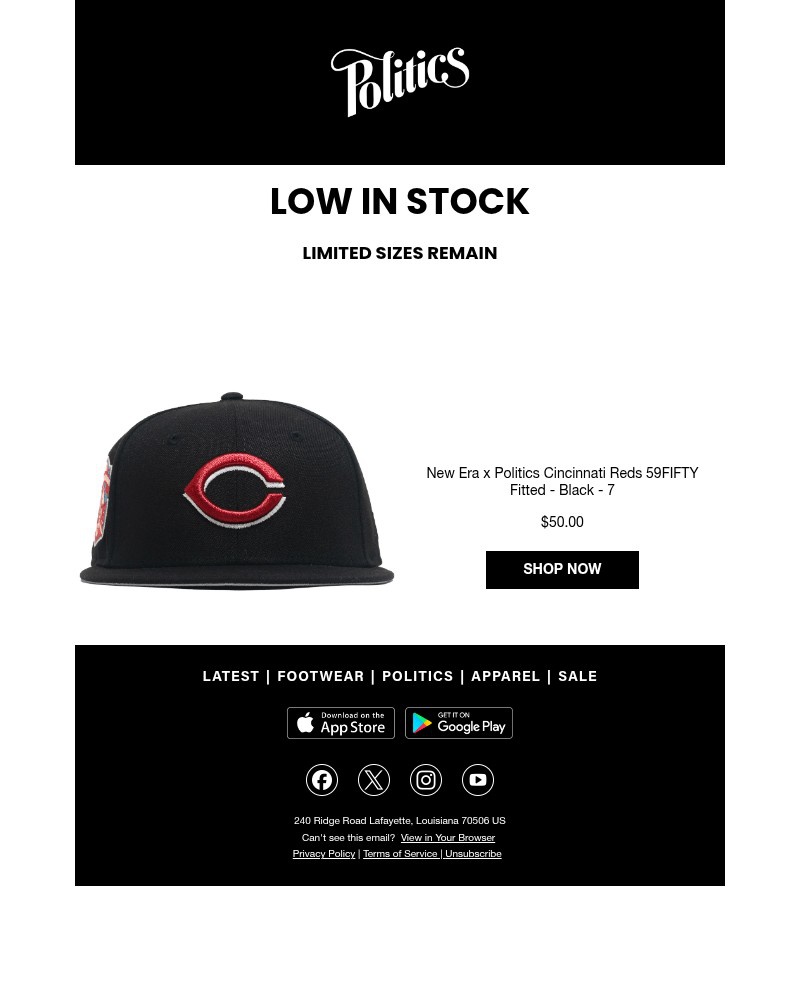 Screenshot of email sent to a Sneaker Politics Newsletter subscriber