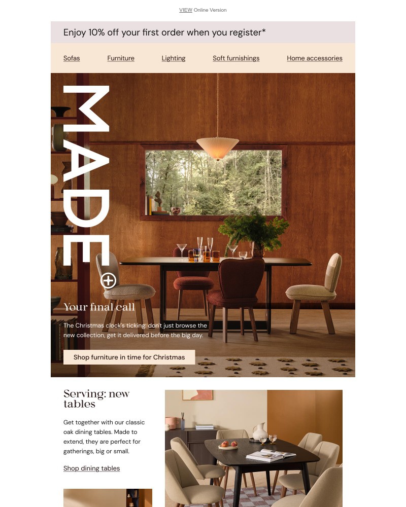 Screenshot of email sent to a Made Customer