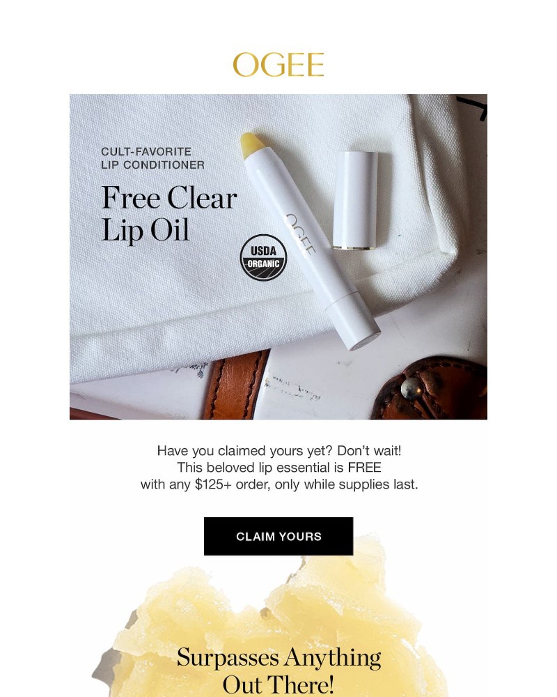 Screenshot of email with subject /media/emails/dont-leave-your-free-lip-oil-behind-244ce8-cropped-9398127c.jpg