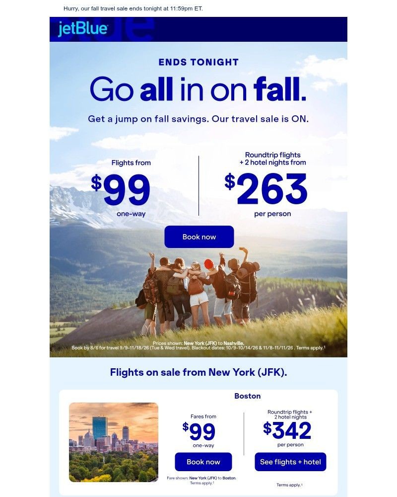 Screenshot of email sent to a JetBlue Registered user