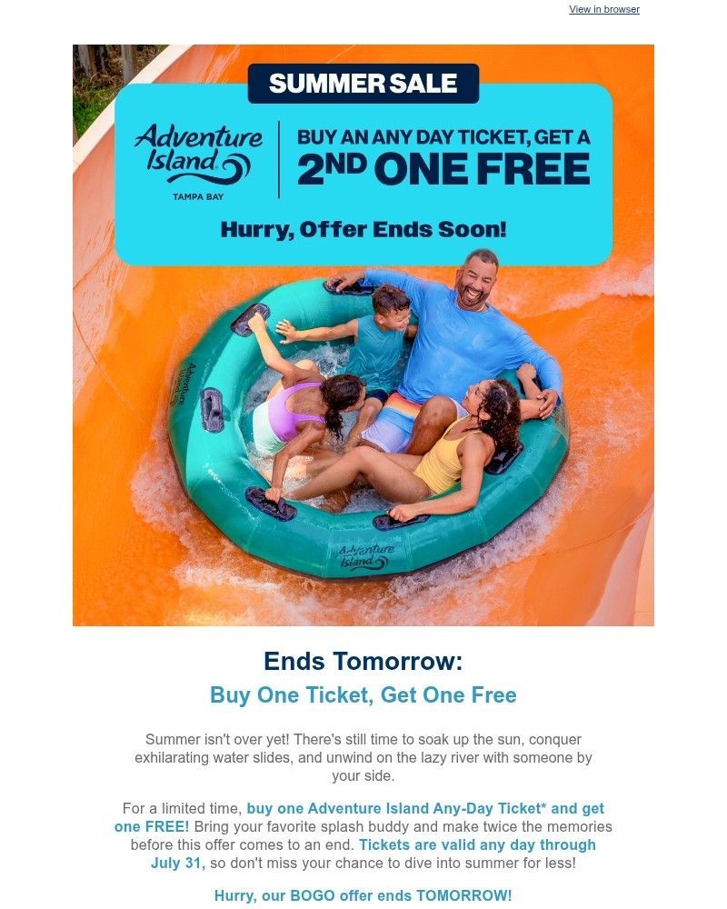 Screenshot of email sent to a Busch Gardens Newsletter subscriber