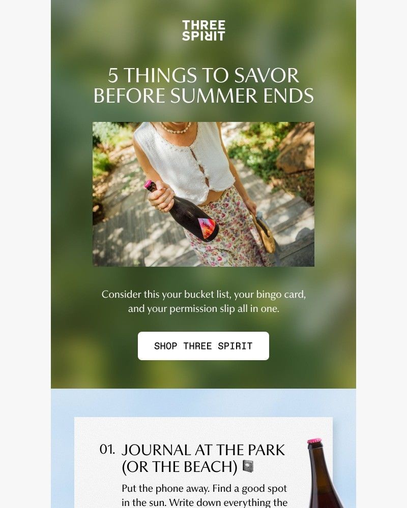 Screenshot of email sent to a Three Spirit Newsletter subscriber