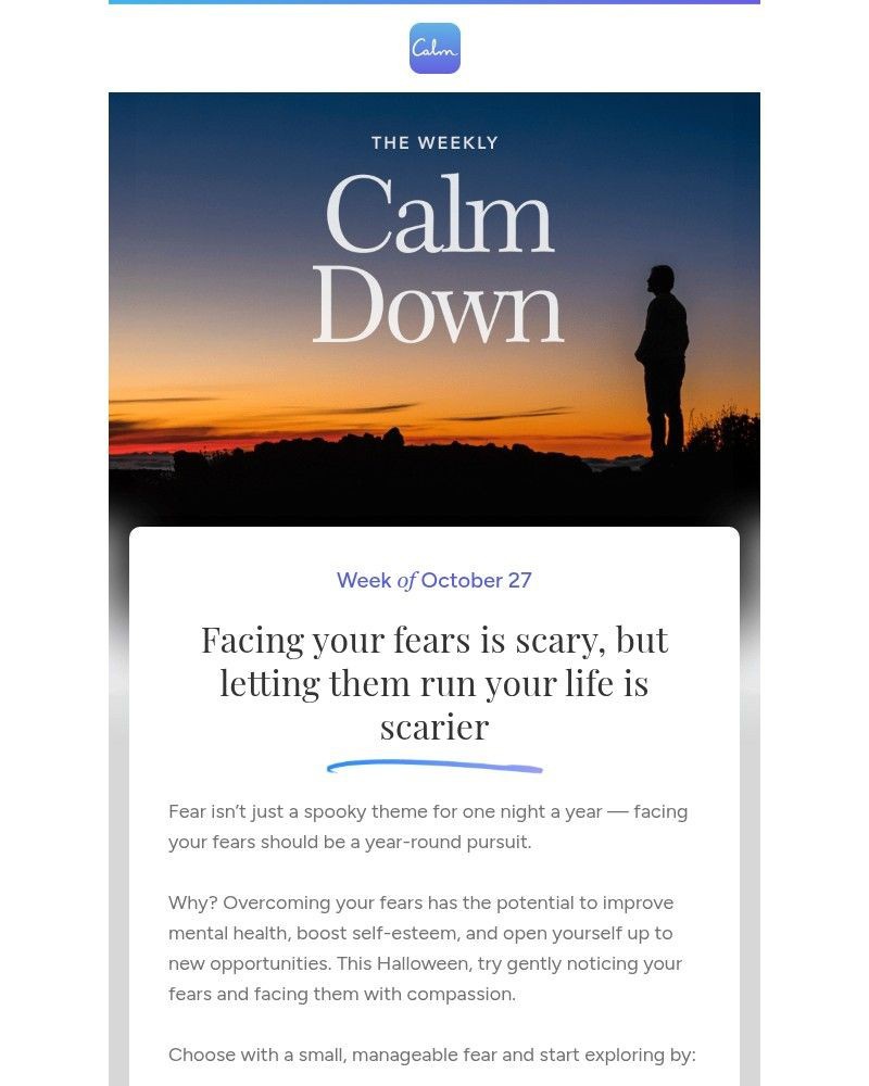 Screenshot of email sent to a Calm Registered user