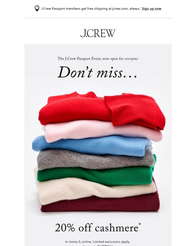 Screenshot of email sent to a J.Crew Newsletter subscriber