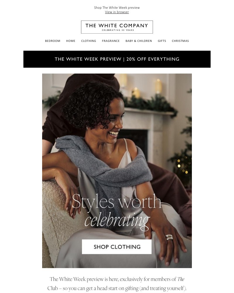 Screenshot of email sent to a The White Company Cart abandoner