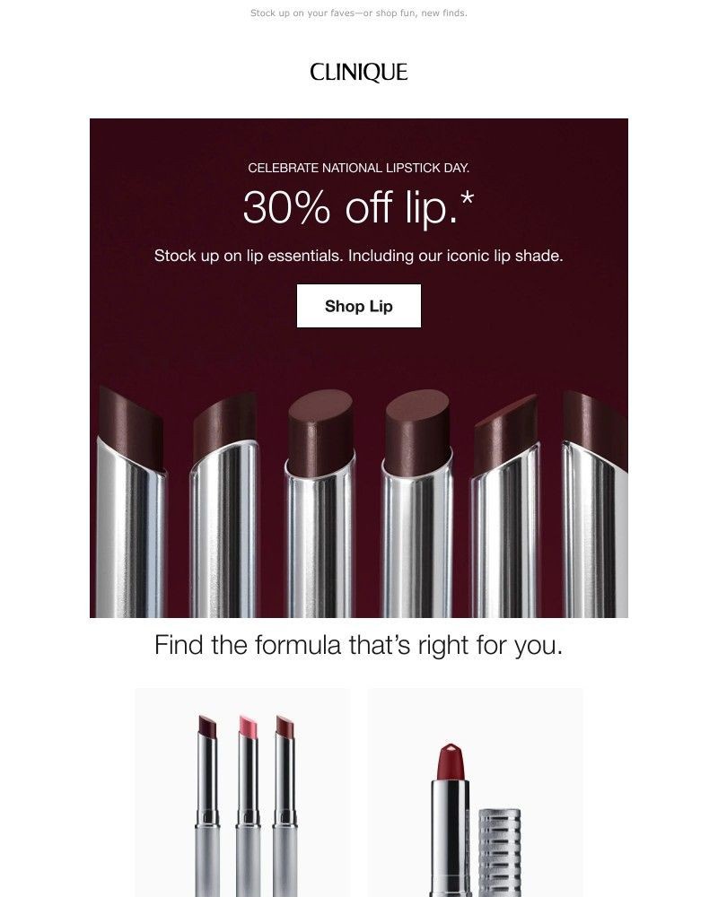 Screenshot of email sent to a Clinique Newsletter subscriber