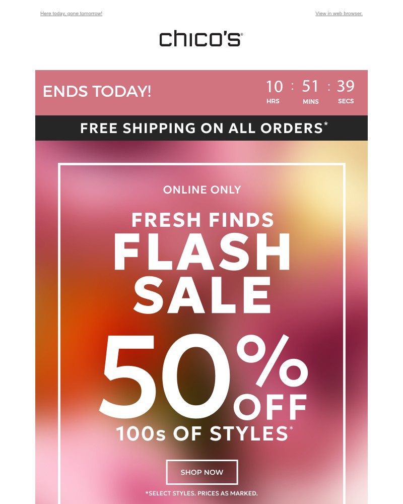 Screenshot of email sent to a Chico’s Newsletter subscriber