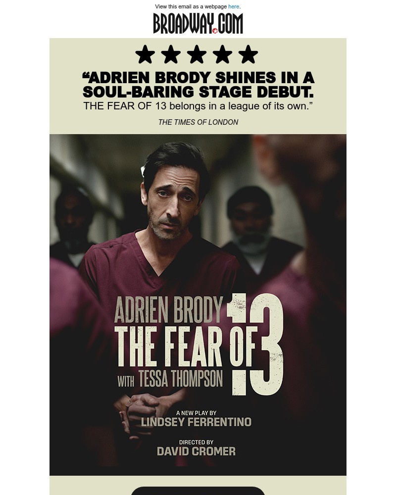 Screenshot of email sent to a Broadway NYC Newsletter subscriber