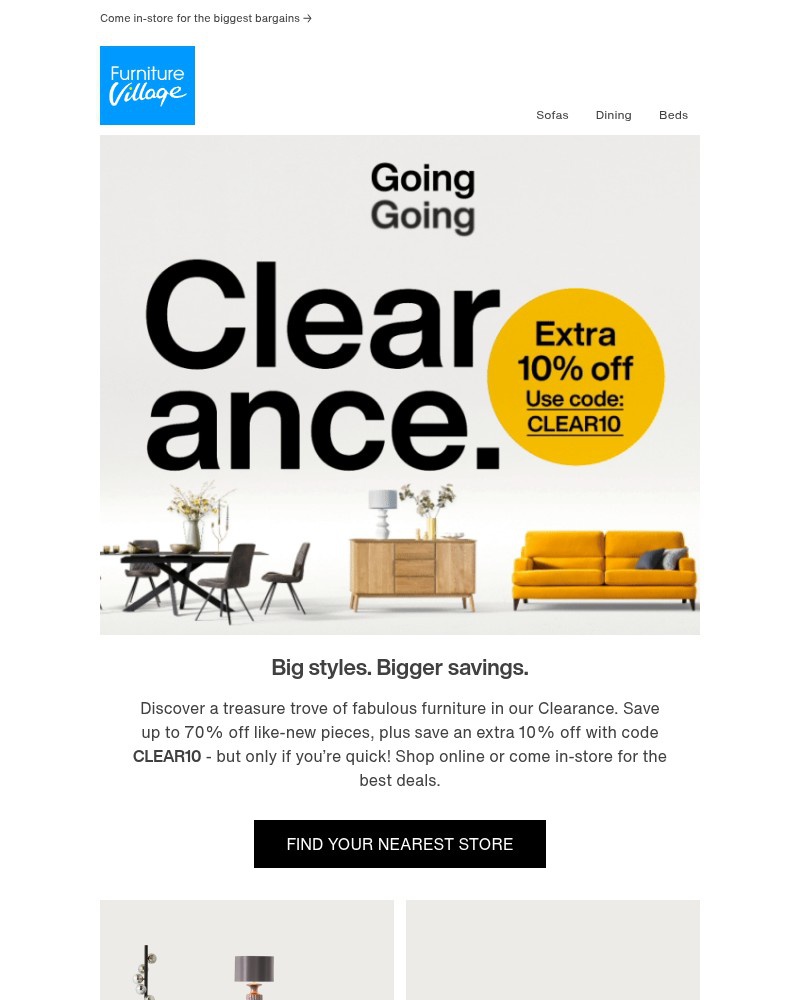 Screenshot of email sent to a Furniture Village Cart abandoner