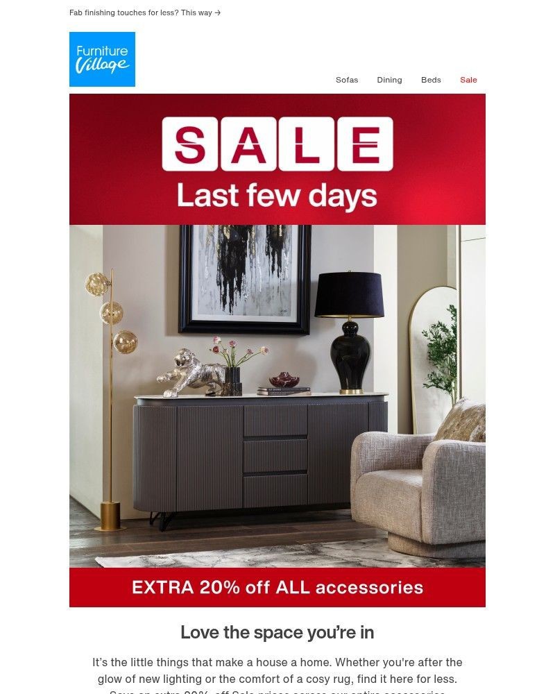 Screenshot of email sent to a Furniture Village Cart abandoner