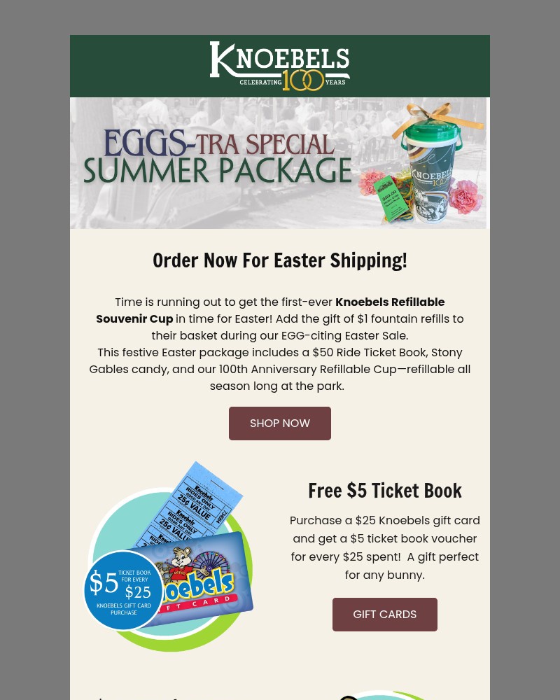 Screenshot of email sent to a Knoebels Newsletter subscriber