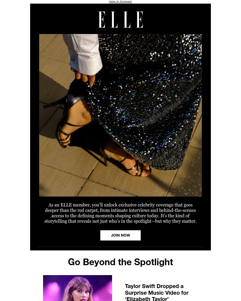 Screenshot of email sent to a Elle Newsletter subscriber