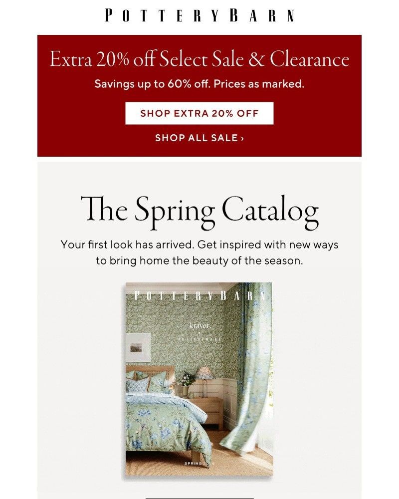 Screenshot of email sent to a Pottery Barn Newsletter subscriber