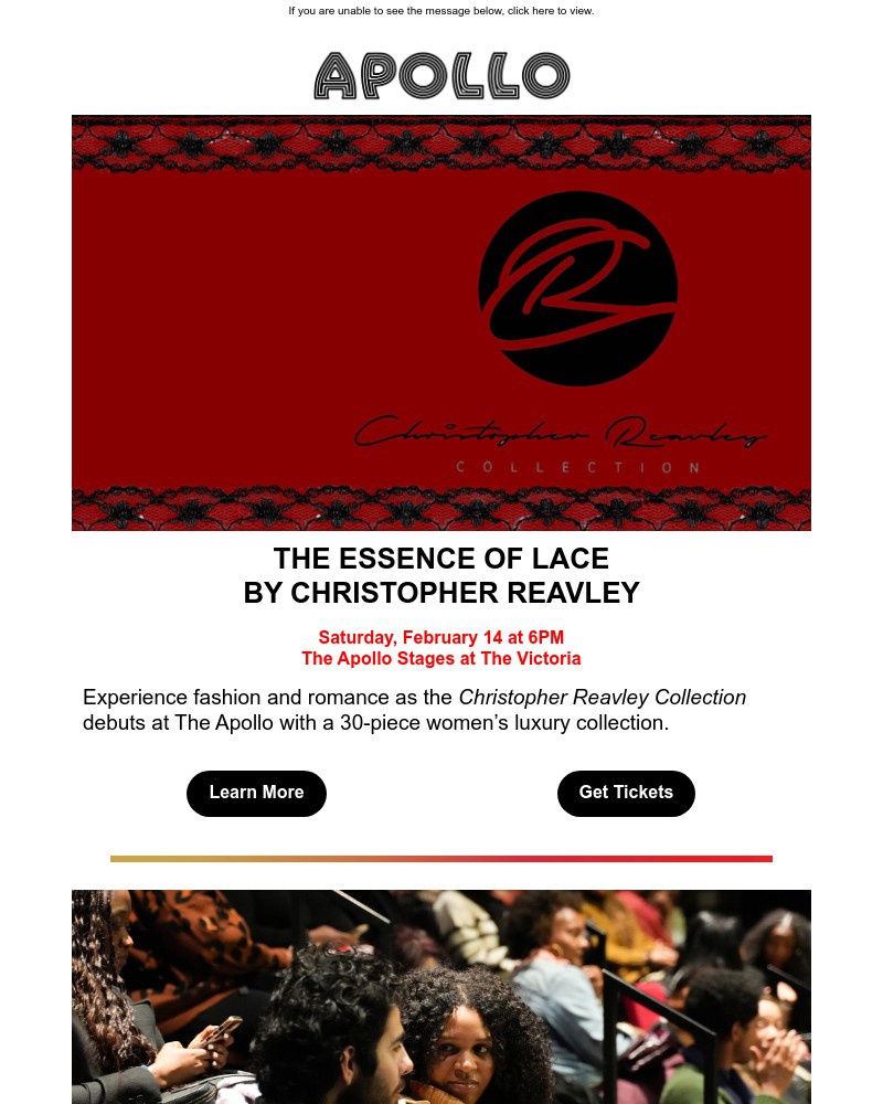 Screenshot of email sent to a Apollo Theater Newsletter subscriber