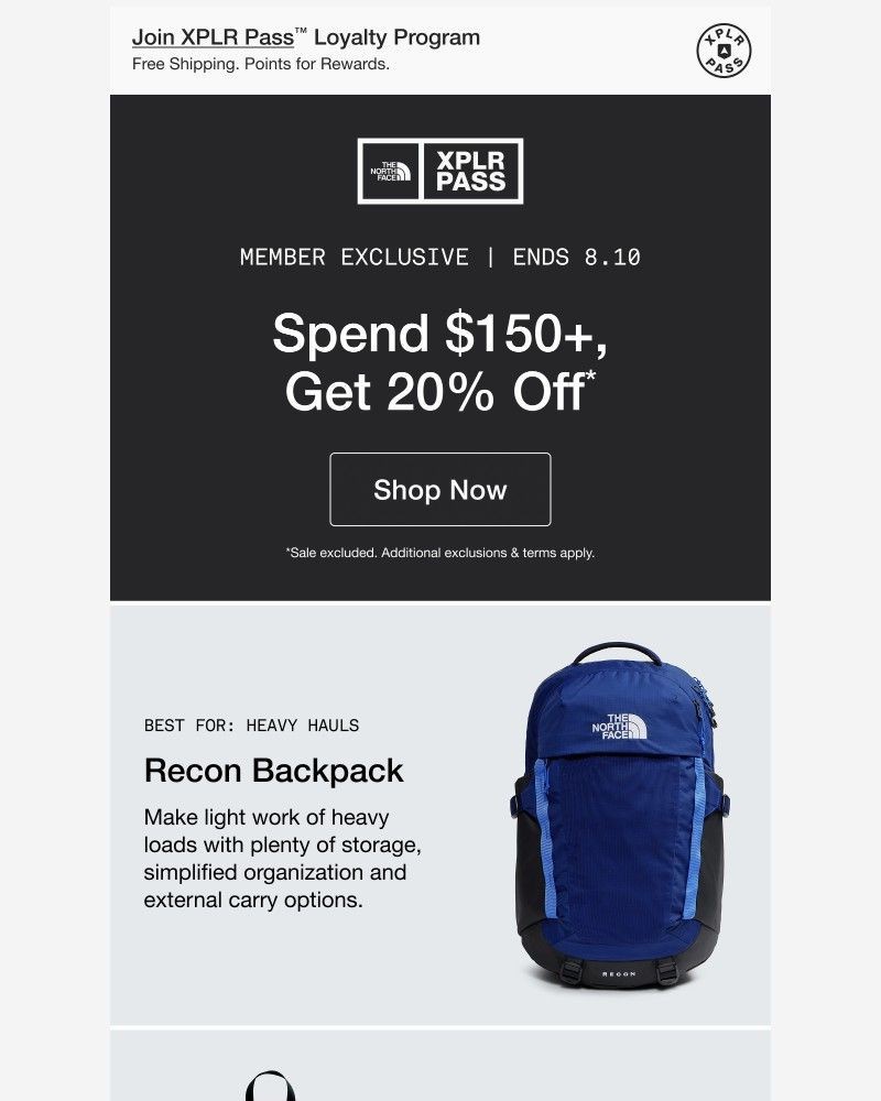 Screenshot of email sent to a The North Face Newsletter subscriber