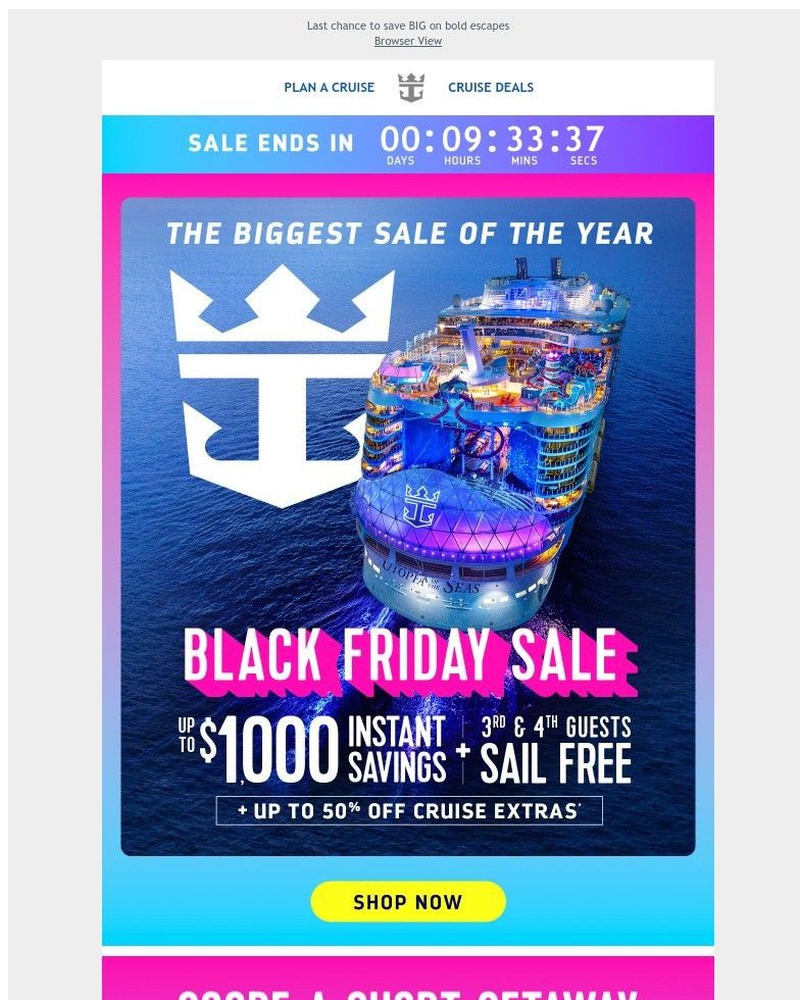 Screenshot of email sent to a Royal Caribbean Cruises Newsletter subscriber