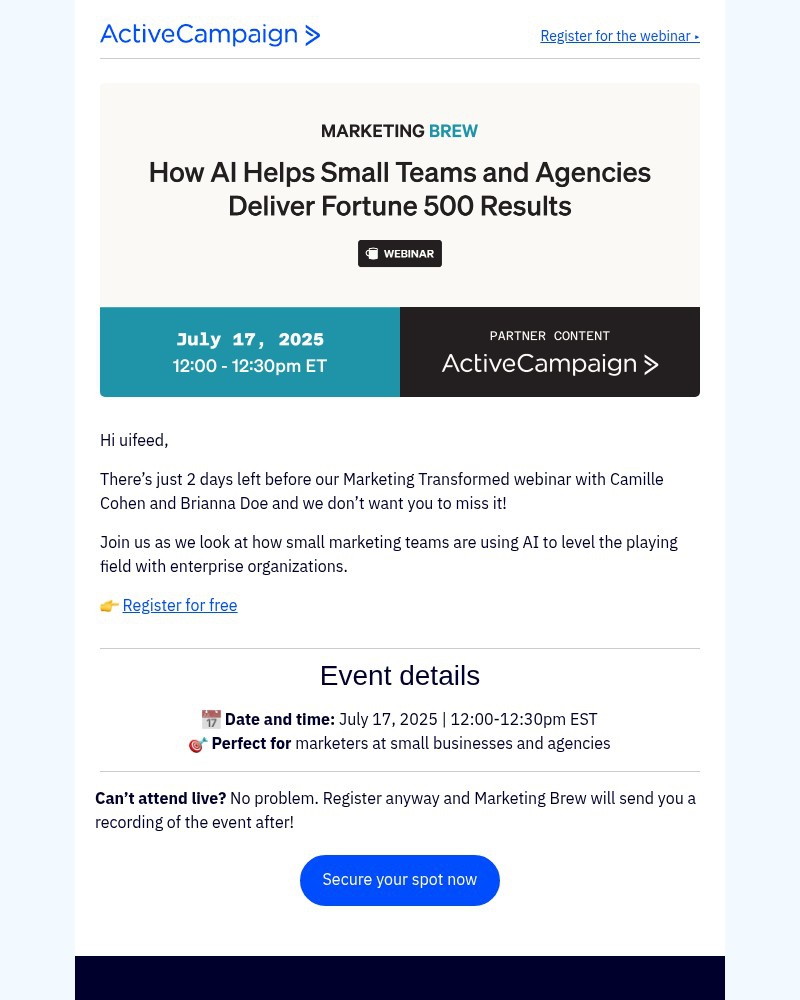Screenshot of email with subject /media/emails/dont-miss-out-ai-secrets-for-small-marketing-teams-fdc736-cropped-b1fb7a3a.jpg