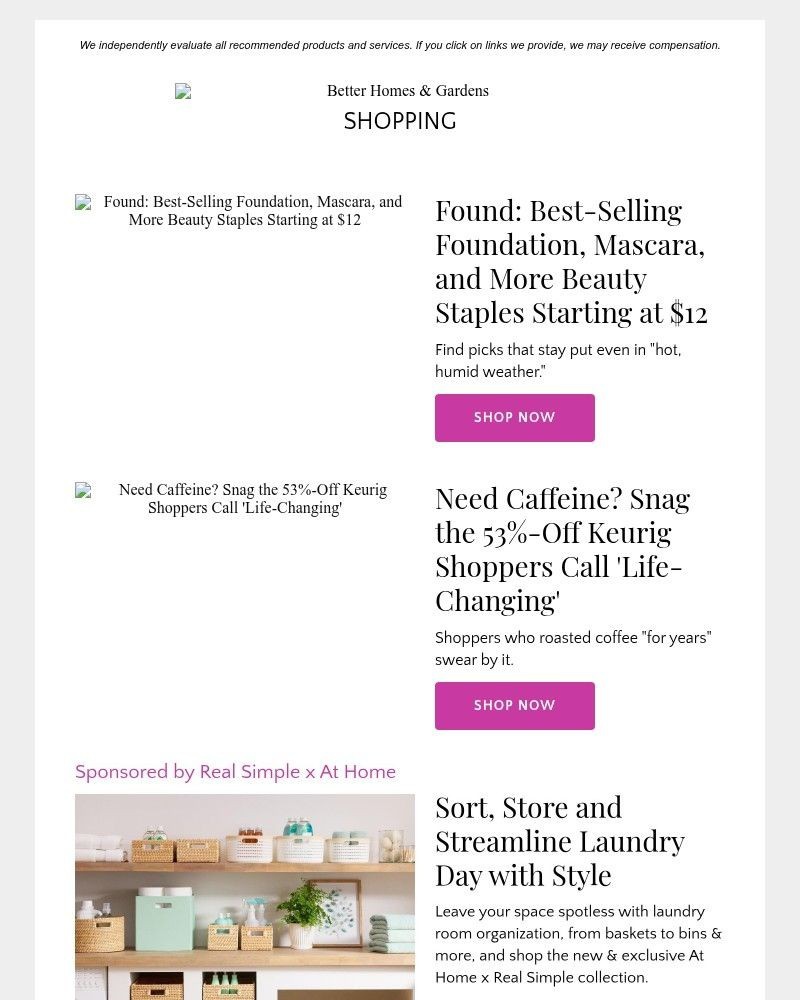 Screenshot of email sent to a Better Homes and Gardens Newsletter subscriber