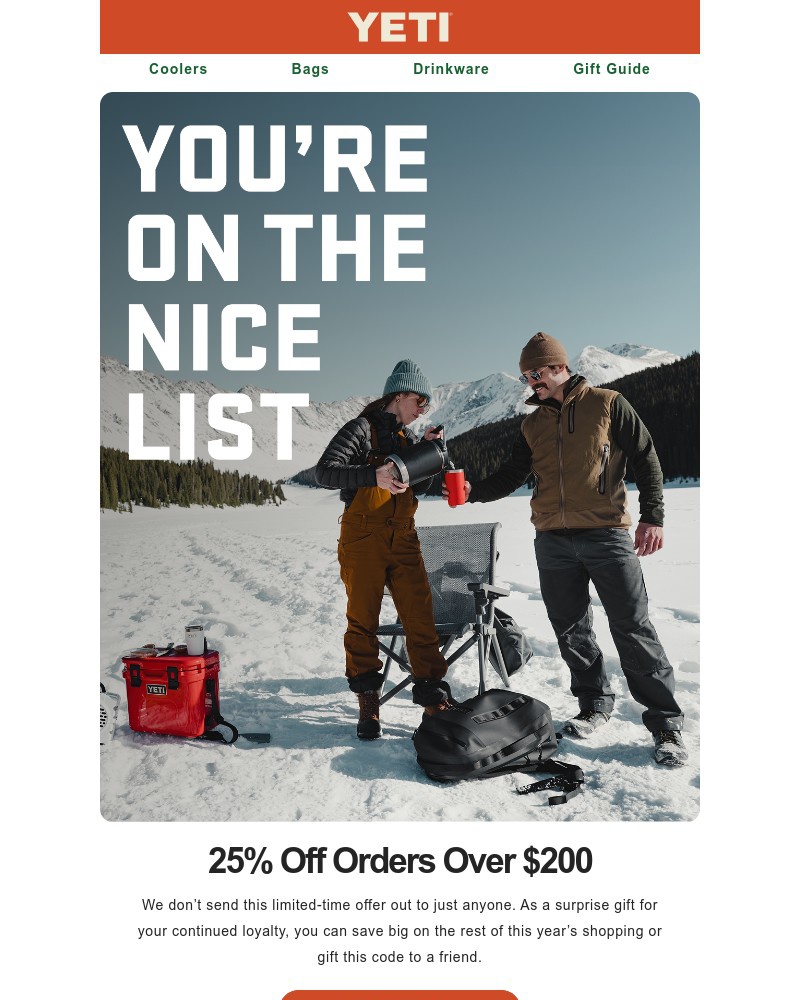 Screenshot of email sent to a Yeti Newsletter subscriber