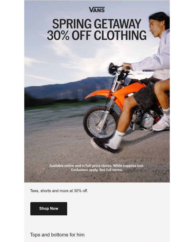 Screenshot of email sent to a Vans Registered user