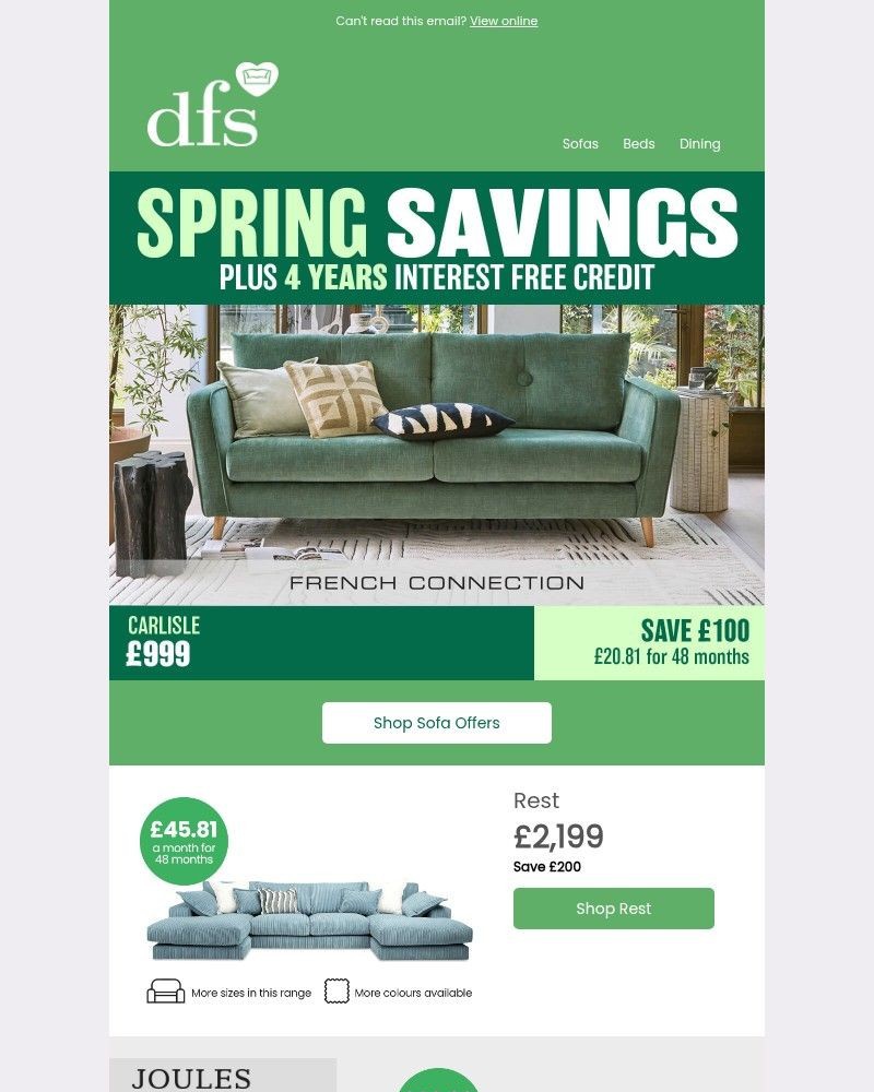 Screenshot of email sent to a DFS Cart abandoner