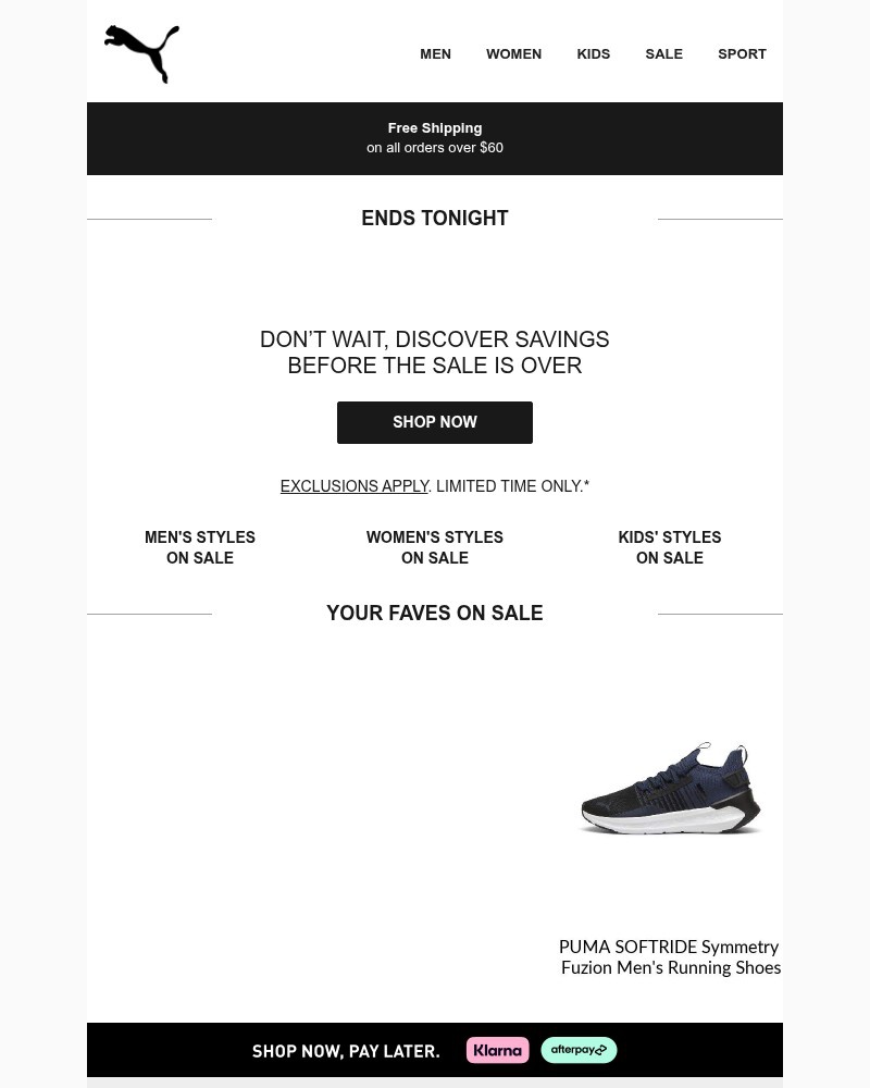 Screenshot of email sent to a Puma Newsletter subscriber