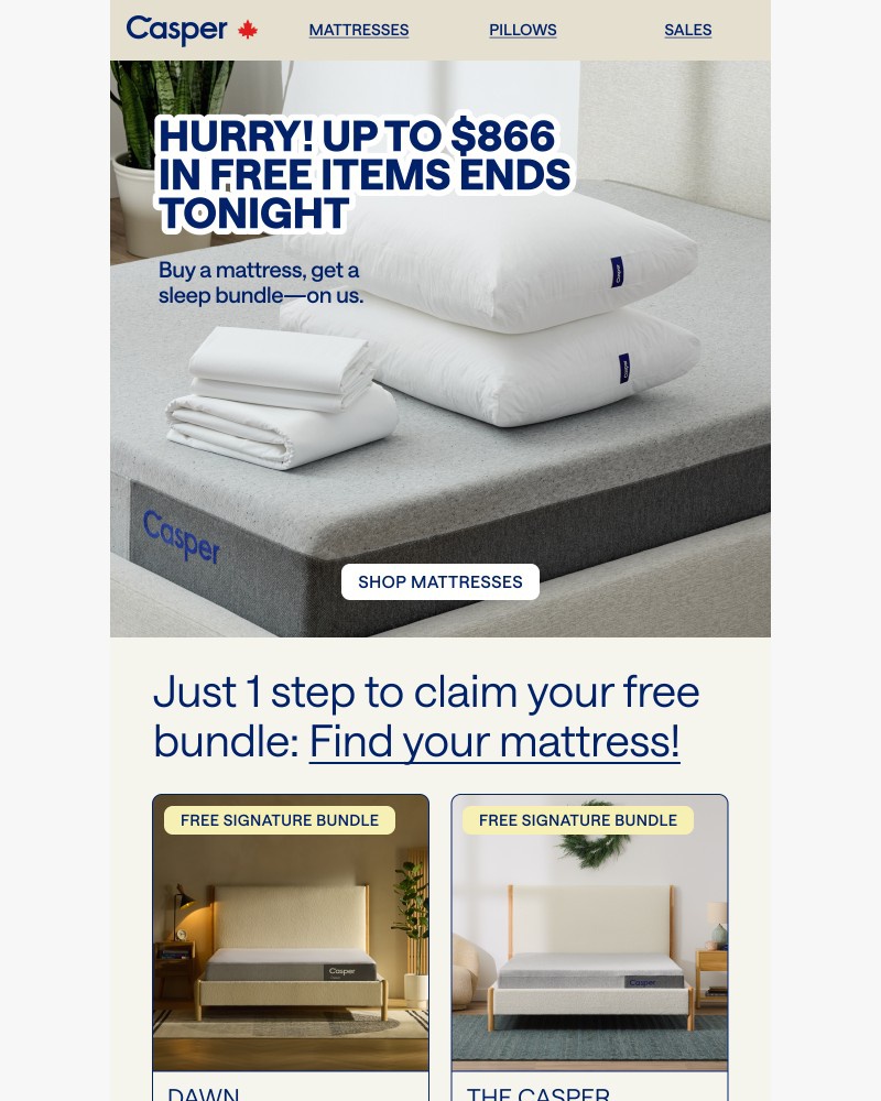 Screenshot of email sent to a Casper Newsletter subscriber