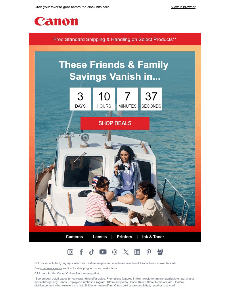 Screenshot of email sent to a Canon Newsletter subscriber