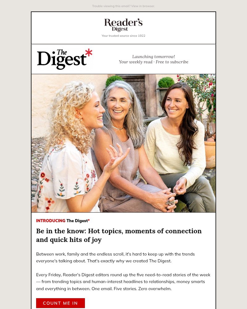 Screenshot of email sent to a Reader’s Digest Newsletter subscriber