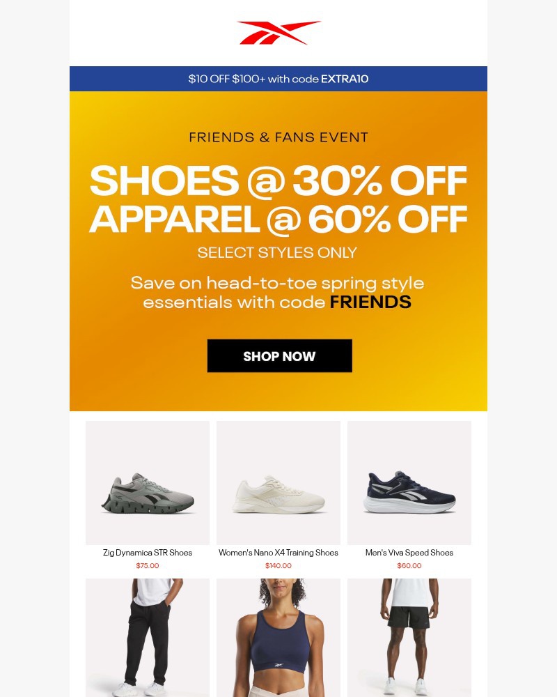 Screenshot of email sent to a Reebok Newsletter subscriber