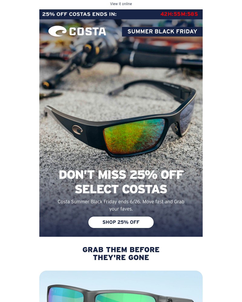 Screenshot of email sent to a Costa del Mar Newsletter subscriber